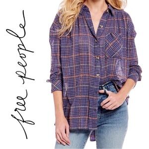 Free People Break My Stride Button Down Shirt purple gold metallic medium